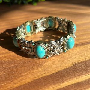 NEW Elastic Silver Butterfly with Turquoise Bracelet